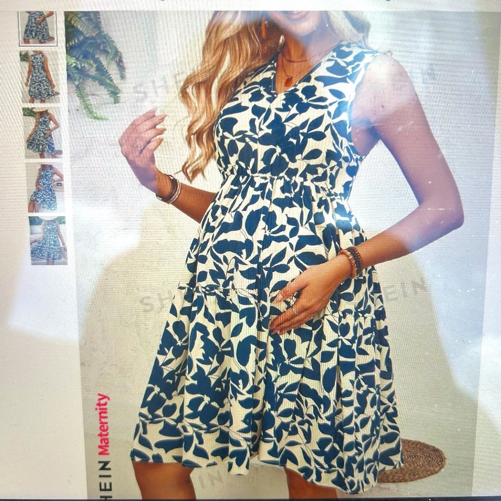 NEW**SHEIN Maternity V-Neck Leaf Print Dress